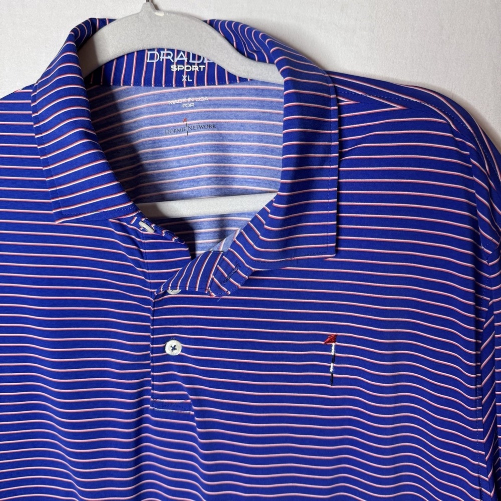 Dormie‎ Network Draddy Sport Polo Mens XL Blue Striped Golf Performance Stretch